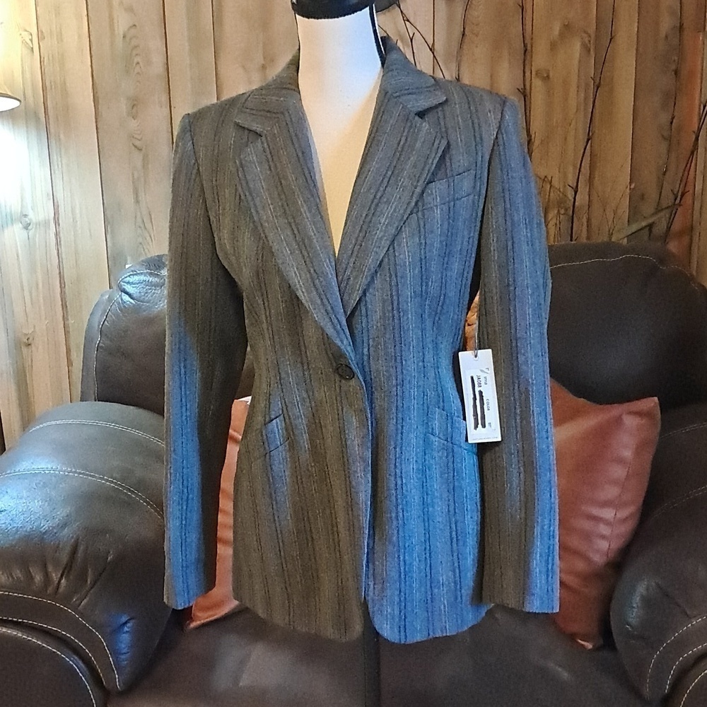 Laura Scott Wool Pinstripe Pattern 1 Button Blazer Office Business Professional